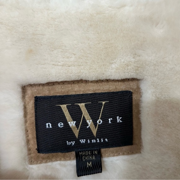 New York By Winlit Leather Tan Full Zip Coat Jacket Faux Fur Women’s Size Medium - Picture 6 of 8